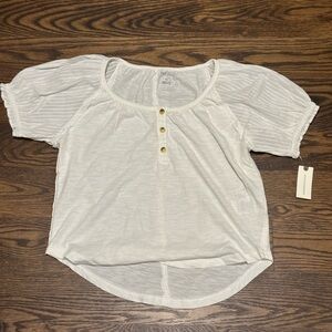 Anthropologie White Puff Sleeve Top